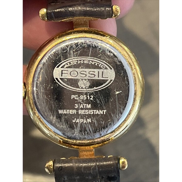 Women Fossil Authentic Vintage Watch Blue Breaded Band Pyramid Crystal Gold Case - Picture 6 of 6